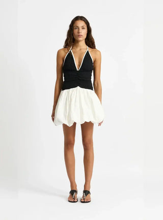 Laagam Chloe Black & White Balloon Short Dress - Anavi