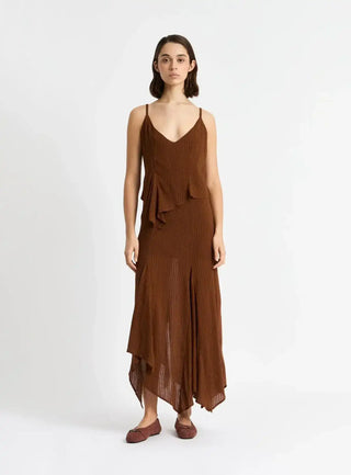 Laagam Lea Brown Textured Midi Dress - Anavi