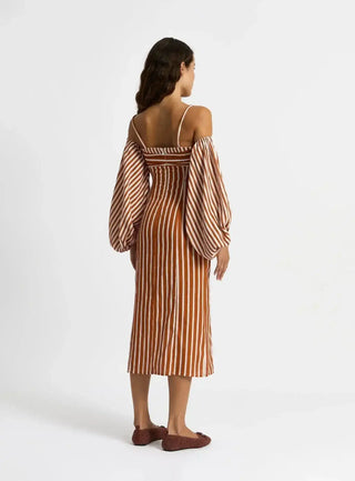 Laagam Nara Brown Striped Midi Dress - Anavi