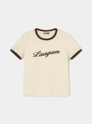 Laagam Olympia Ecru Cotton Logo T-shirt - Anavi