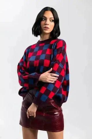 Rita Row Freser Checkered (red/blue) Sweater - Anavi