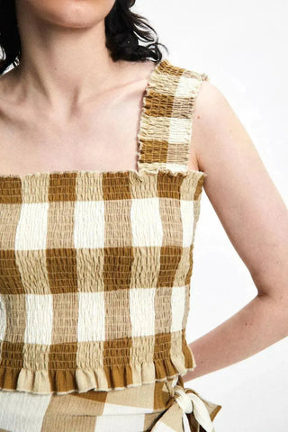 Rita Row Gea Brown Check Top - Anavi